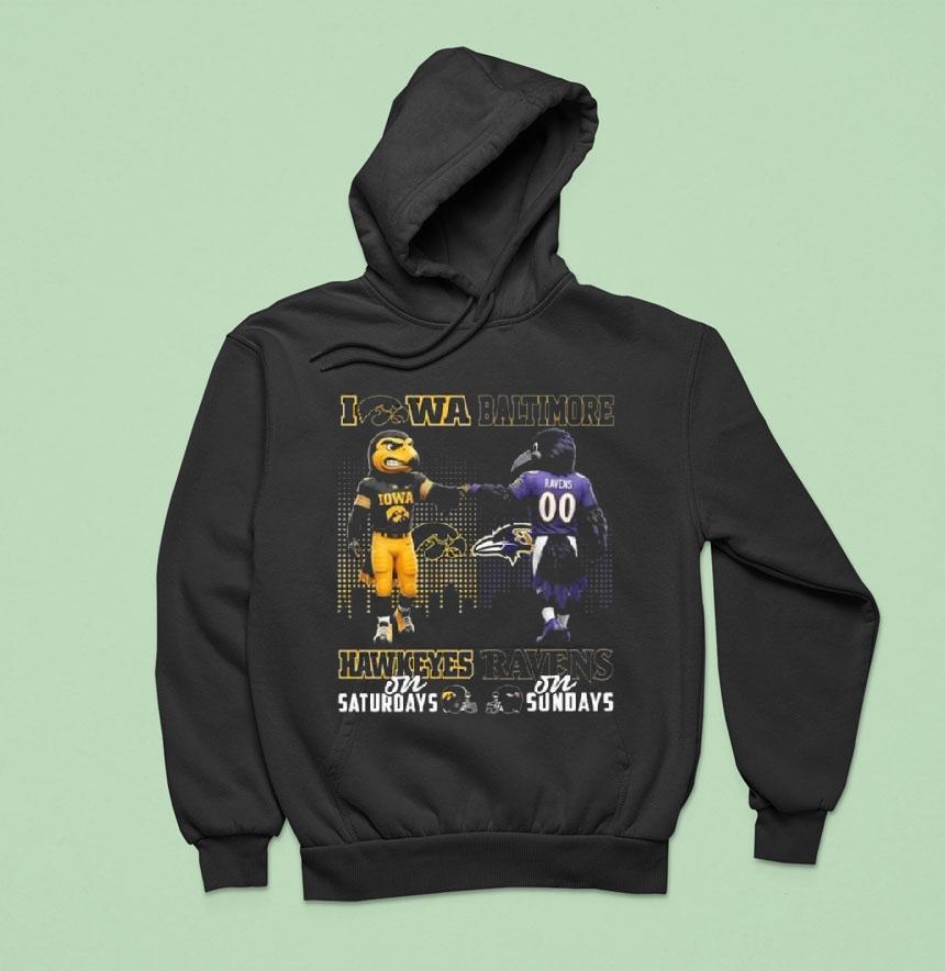 Iowa Hawkeyes On Saturdays X Baltimore Ravens On Sundays Mascot Hoodie Iowa Hawkeyes On Saturdays X Baltimore Ravens On Sundays Mascot Hoodie