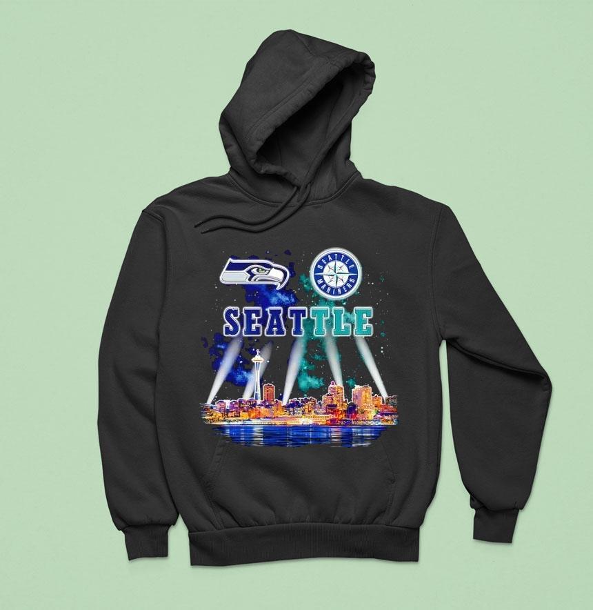 Seattle Seahawks And Seattle Mariners Logo Space Needle Town Hoodie Seattle Seahawks And Seattle Mariners Logo Space Needle Town Hoodie