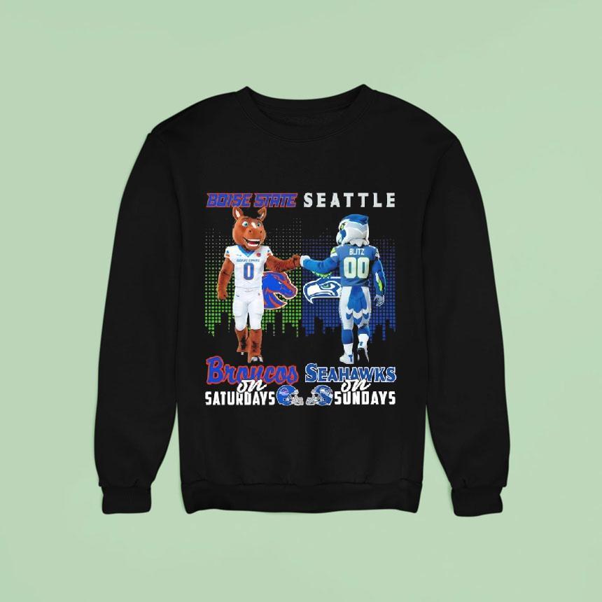 Boise State Broncos On Saturdays X Seattle Seahawks On Sundays Masco Sweatshirt Boise State Broncos On Saturdays X Seattle Seahawks On Sundays Masco Sweatshirt
