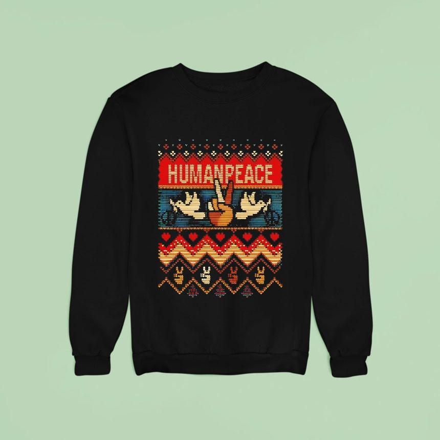 Humanpeace Christmas Hand Sign Dove Ugly Sweatshirt Humanpeace Christmas Hand Sign Dove Ugly Sweatshirt