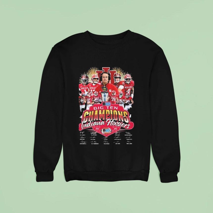 Indiana Hoosiers Big Ten Champions Players Signatures Fireworks Sweatshirt Indiana Hoosiers Big Ten Champions Players Signatures Fireworks Sweatshirt