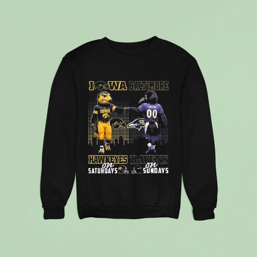 Iowa Hawkeyes On Saturdays X Baltimore Ravens On Sundays Mascot Sweatshirt Iowa Hawkeyes On Saturdays X Baltimore Ravens On Sundays Mascot Sweatshirt