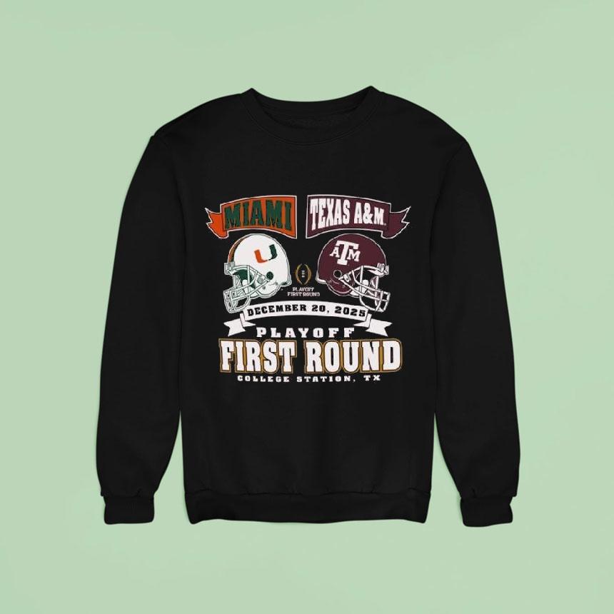 Miami Vs Texas Am Cfp Round Head Head Helmet Dec Sweatshirt Miami Vs Texas Am Cfp Round Head Head Helmet Dec Sweatshirt