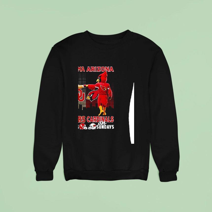 Oklahoma Sooners On Saturdays And Arizona Cardinals On Sunday Mascot With City Skyline Sweatshirt Oklahoma Sooners On Saturdays And Arizona Cardinals On Sunday Mascot With City Skyline Sweatshirt