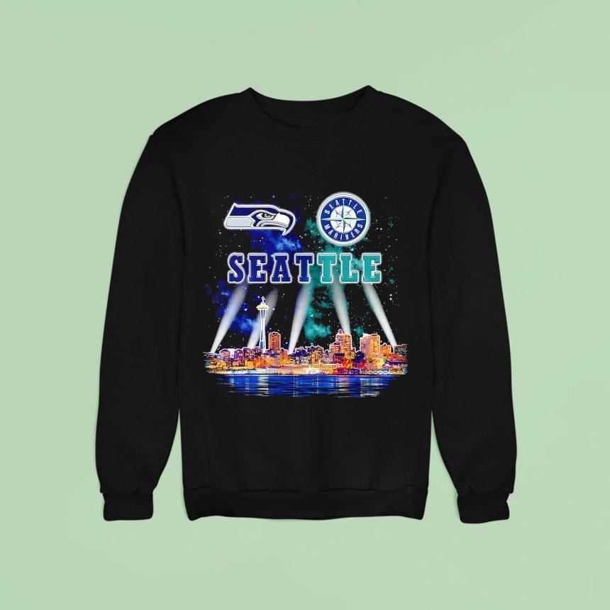 Seattle Seahawks And Seattle Mariners Logo Space Needle Town Sweatshirt Seattle Seahawks And Seattle Mariners Logo Space Needle Town Sweatshirt