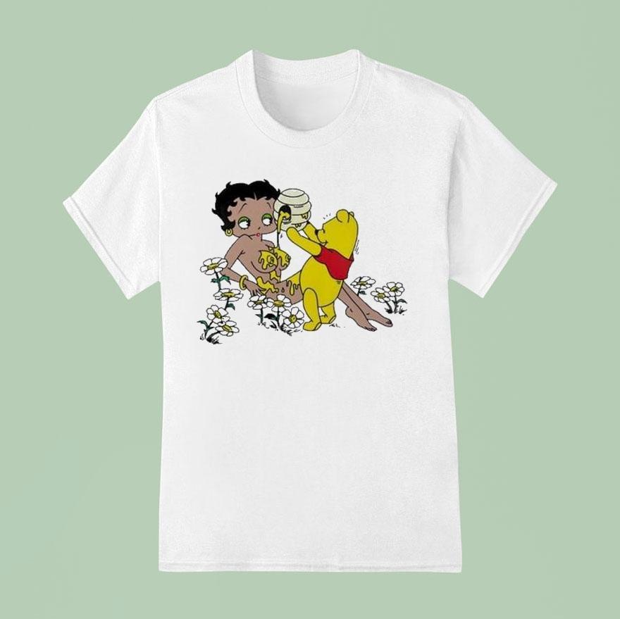 Winnie The Pooh Pouring Honey On Betty Boop T Shirt