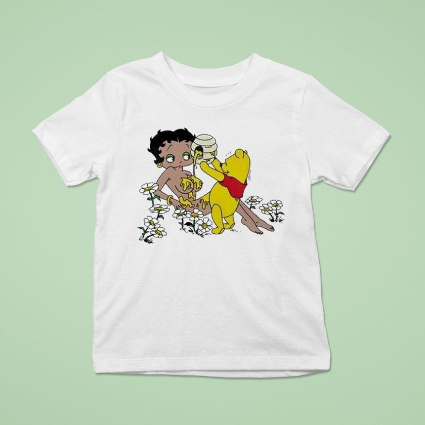 Winnie The Pooh Pouring Honey On Betty Boop T Shirt Winnie The Pooh Pouring Honey On Betty Boop T Shirt
