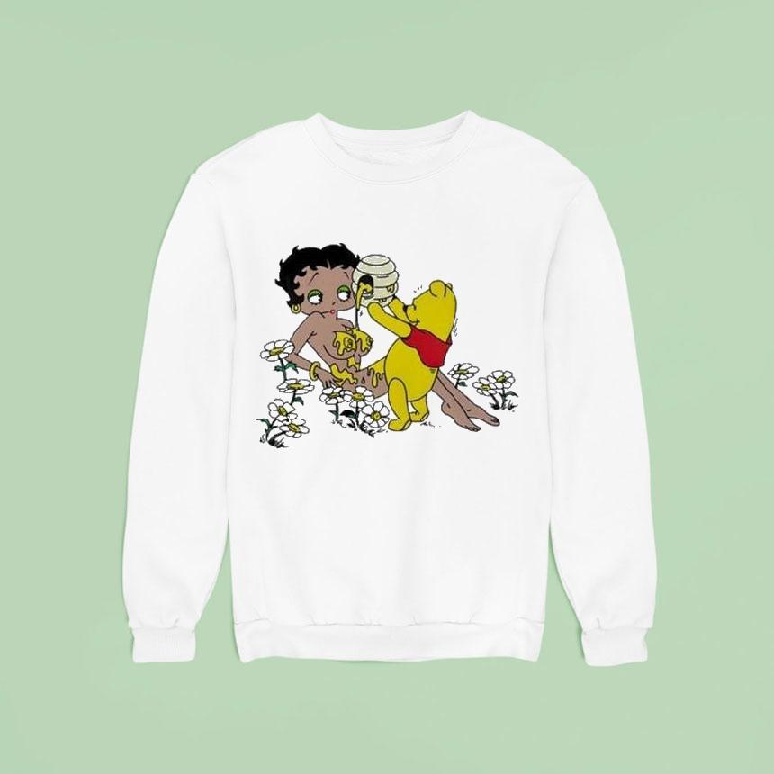 Winnie The Pooh Pouring Honey On Betty Boop Sweatshirt Winnie The Pooh Pouring Honey On Betty Boop Sweatshirt